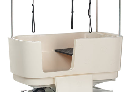 Blovi Electric Dog Bath – Large Solid Grooming Tub with Electric Lift and Double-Sided Boom, White-Ecru