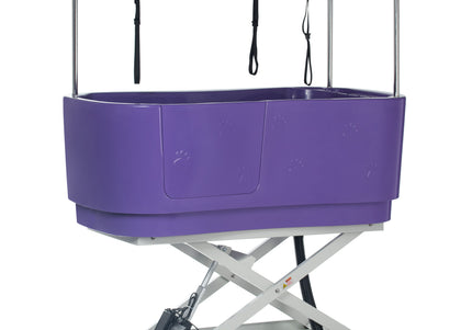 Blovi Electric Dog Bath – Large Solid Grooming Tub with Electric Lift and Double-Sided Boom, Purple