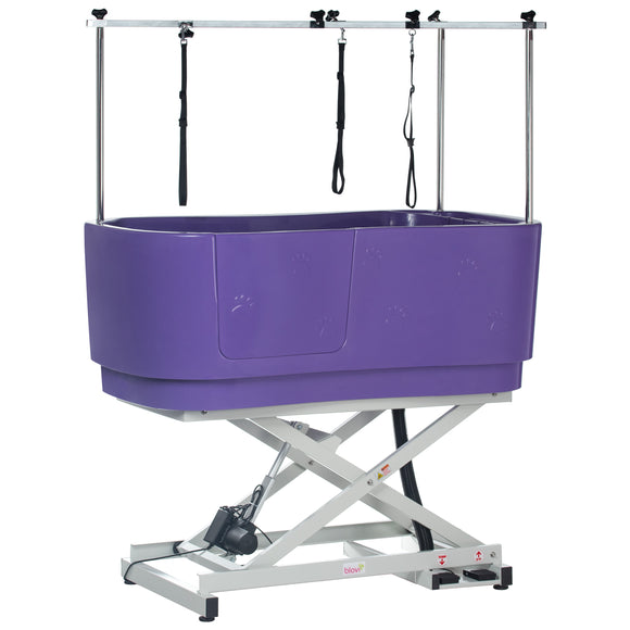 Blovi Electric Dog Bath – Large Solid Grooming Tub with Electric Lift and Double-Sided Boom, Purple