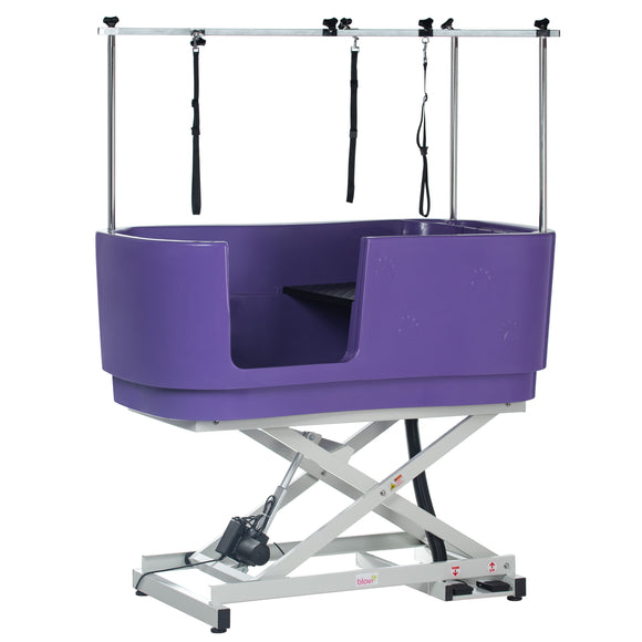 Blovi Electric Dog Bath – Large Solid Grooming Tub with Electric Lift and Double-Sided Boom, Purple