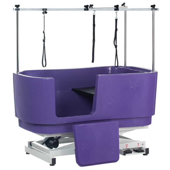 Blovi Electric Dog Bath – Large Solid Grooming Tub with Electric Lift and Double-Sided Boom, Purple