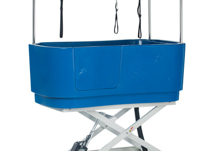 Blovi Electric Dog Bath – Large Solid Grooming Tub with Electric Lift and Double-Sided Boom, Blue