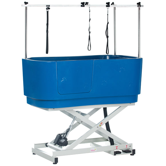 Blovi Electric Dog Bath – Large Solid Grooming Tub with Electric Lift and Double-Sided Boom, Blue