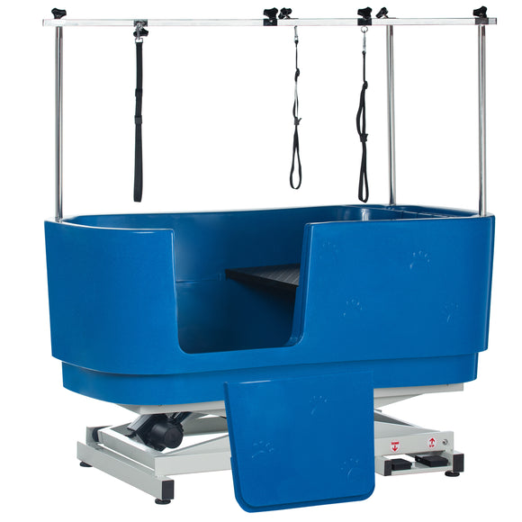 Blovi Electric Dog Bath – Large Solid Grooming Tub with Electric Lift and Double-Sided Boom, Blue