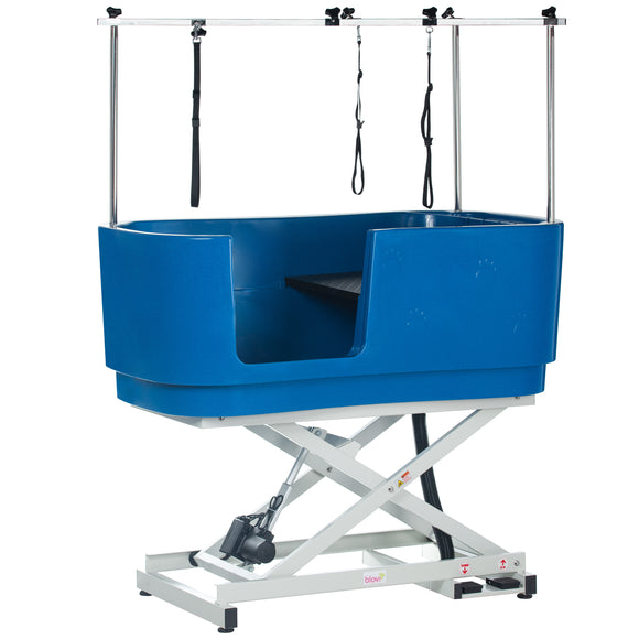 Blovi Electric Dog Bath – Large Solid Grooming Tub with Electric Lift and Double-Sided Boom, Blue