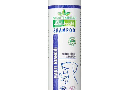 Baldecchi White Hair Bath Shampoo – Brightening Concentrate for White and Light Coats, 250ml
