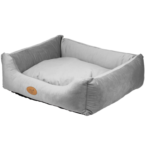 Blovi Bed Velur Love Light Grey – Elegant Rectangular Velvet Pet Bed, Large Size