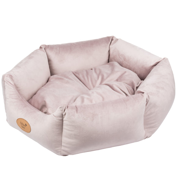 Biglo Velur Love Pink Velvet Pet Bed – Elegant Hexagonal Design, Medium, Dirty Pink
