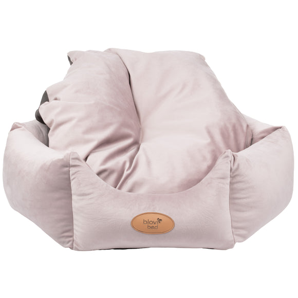 Biglo Velur Love Pink Velvet Pet Bed – Elegant Hexagonal Design, Medium, Dirty Pink