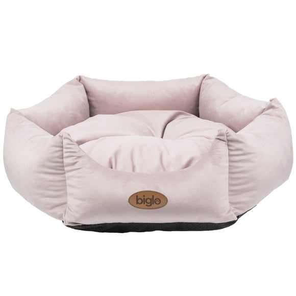 Biglo Velur Love Pink L Velvet Pet Bed – Elegant Hexagonal Design, Soft Dirty Pink