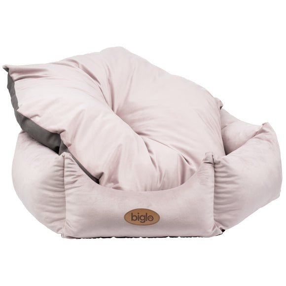 Biglo Velur Love Pink L Velvet Pet Bed – Elegant Hexagonal Design, Soft Dirty Pink