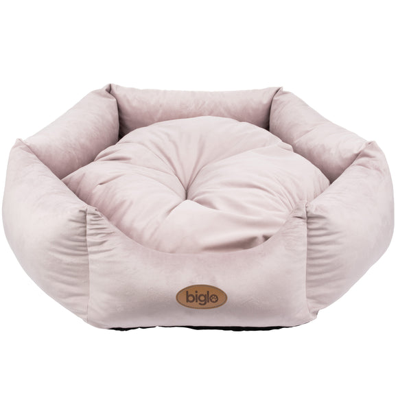 Biglo Velur Love Pink L Velvet Pet Bed – Elegant Hexagonal Design, Soft Dirty Pink
