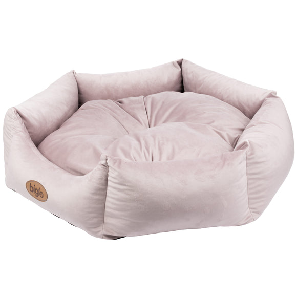 Biglo Velur Love Pink L Velvet Pet Bed – Elegant Hexagonal Design, Soft Dirty Pink