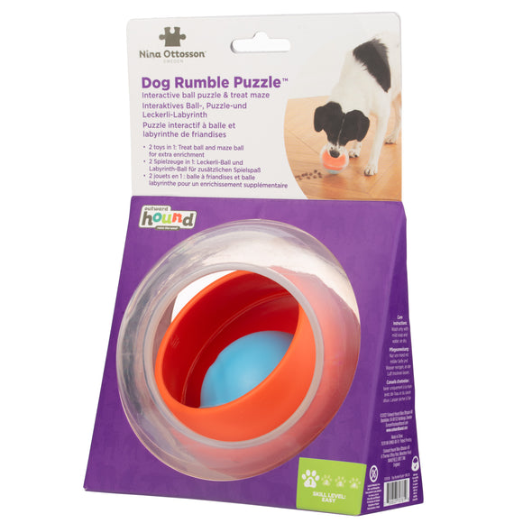 Nina Ottosson Dog Rumble Puzzle – Interactive Treat Ball, Level 1, Orange, Engaging Play