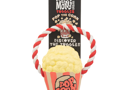 Max&Molly Pop the Corn Dog Toy – Latex Popcorn Bucket with Rope and Squeaker