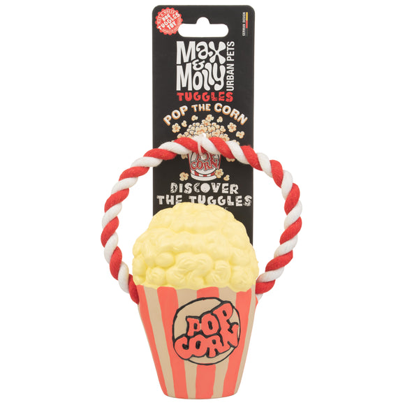 Max&Molly Pop the Corn Dog Toy – Latex Popcorn Bucket with Rope and Squeaker