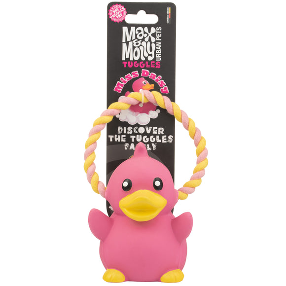 Max&Molly Miss Daisy Dog Toy – Latex Duck with Rope and Squeaker, Durable Design