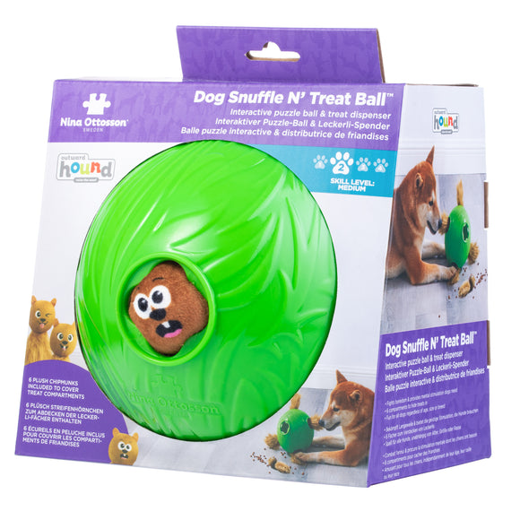 Nina Ottosson Snuffle N' Treat Ball – Interactive Puzzle Toy with 6 Squirrels, Level 2, Green