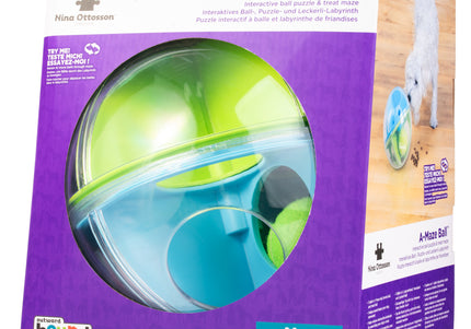 Nina Ottosson A-Maze Ball Level 2 – Interactive Treat Puzzle Ball with Internal Maze Design