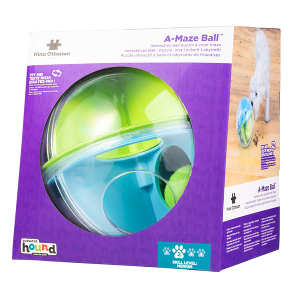 Nina Ottosson A-Maze Ball Level 2 – Interactive Treat Puzzle Ball with Internal Maze Design