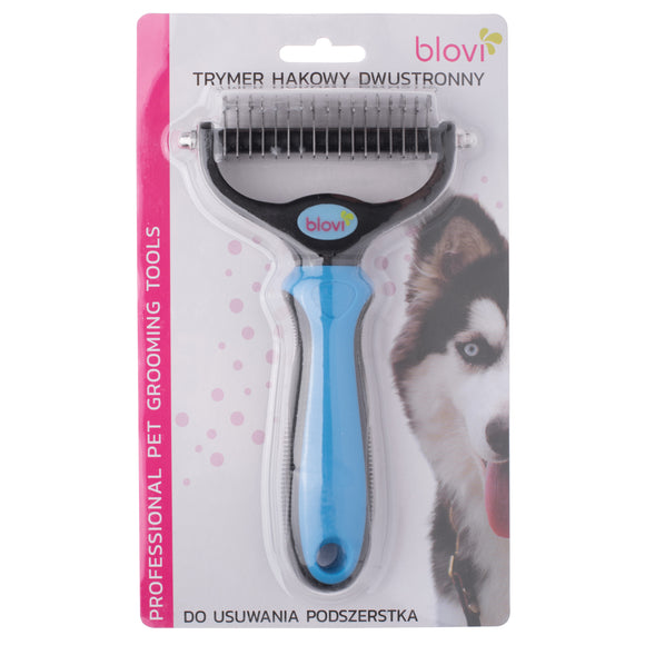 Blovi Double Undercoat Rake – Dual-Sided Grooming Tool, 7.5cm, Blue Handle