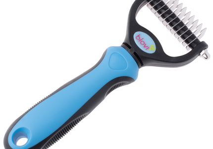 Blovi Small Undercoat Rake Blue – Ergonomic Hook Trimmer with Fine Teeth, Lightweight Design