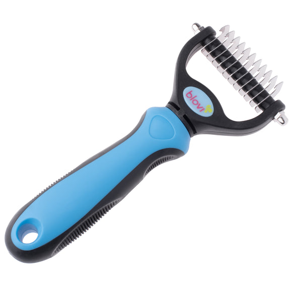 Blovi Small Undercoat Rake Blue – Ergonomic Hook Trimmer with Fine Teeth, Lightweight Design