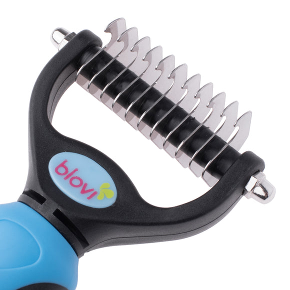 Blovi Small Undercoat Rake Blue – Ergonomic Hook Trimmer with Fine Teeth, Lightweight Design
