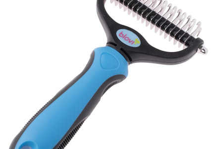Blovi Double Undercoat Rake – Dual-Sided Grooming Tool, 7.5cm, Blue Handle