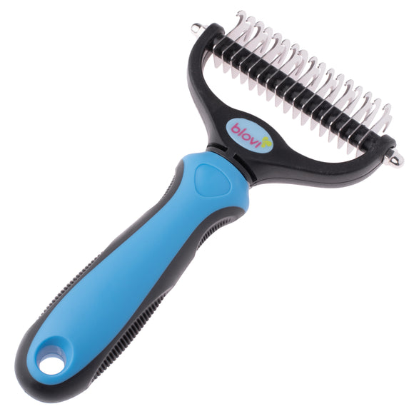 Blovi Double Undercoat Rake – Dual-Sided Grooming Tool, 7.5cm, Blue Handle