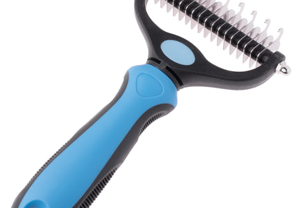 Blovi Double Undercoat Rake – Dual-Sided Grooming Tool, 7.5cm, Blue Handle