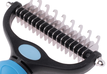 Blovi Double Undercoat Rake – Dual-Sided Grooming Tool, 7.5cm, Blue Handle