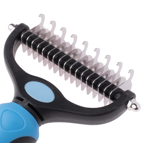 Blovi Double Undercoat Rake – Dual-Sided Grooming Tool, 7.5cm, Blue Handle