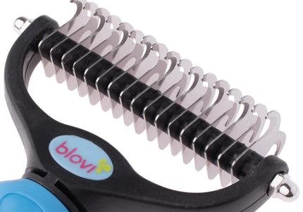 Blovi Double Undercoat Rake – Dual-Sided Grooming Tool, 7.5cm, Blue Handle