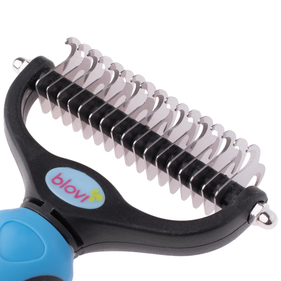 Blovi Double Undercoat Rake – Dual-Sided Grooming Tool, 7.5cm, Blue Handle