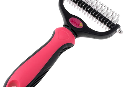 Blovi Double Undercoat Rake – Dual-Sided 7.5cm Grooming Tool, Pink, Ergonomic Handle