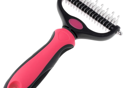 Blovi Double Undercoat Rake – Dual-Sided 7.5cm Grooming Tool, Pink, Ergonomic Handle