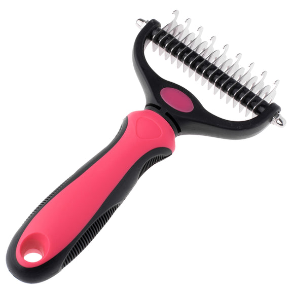 Blovi Double Undercoat Rake – Dual-Sided 7.5cm Grooming Tool, Pink, Ergonomic Handle