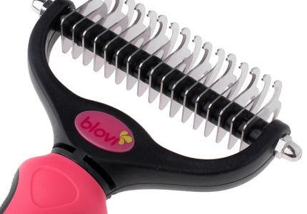 Blovi Double Undercoat Rake – Dual-Sided 7.5cm Grooming Tool, Pink, Ergonomic Handle