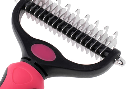 Blovi Double Undercoat Rake – Dual-Sided 7.5cm Grooming Tool, Pink, Ergonomic Handle