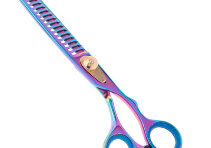 Geib Gold Rainbow Kiss Chunker 7.5" – Single-Sided Thinning Shears, 21 Teeth, Premium Rainbow Finish