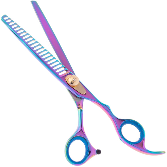 Geib Gold Rainbow Kiss Chunker 7.5" – Single-Sided Thinning Shears, 21 Teeth, Premium Rainbow Finish