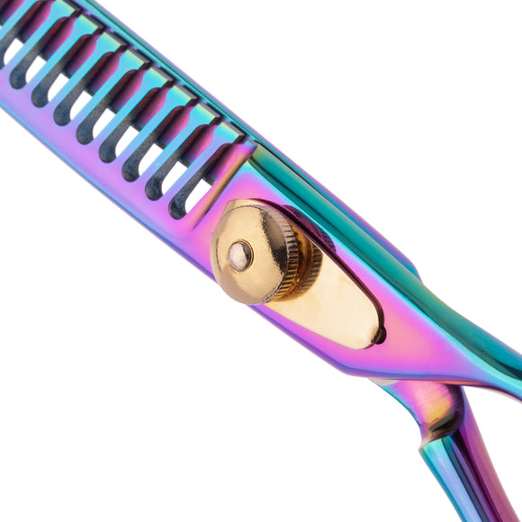 Geib Gold Rainbow Kiss Chunker 7.5" – Single-Sided Thinning Shears, 21 Teeth, Premium Rainbow Finish