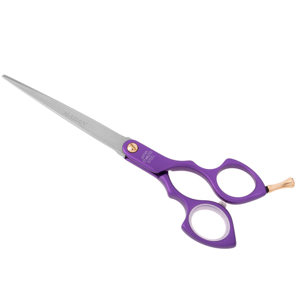 Madan Straight Grooming Scissors 6.5" – Ultra-Light Japanese Steel, Aluminum Handle, Purple