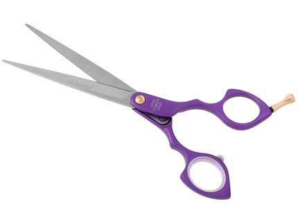 Madan Straight Grooming Scissors 6.5" – Ultra-Light Japanese Steel, Aluminum Handle, Purple