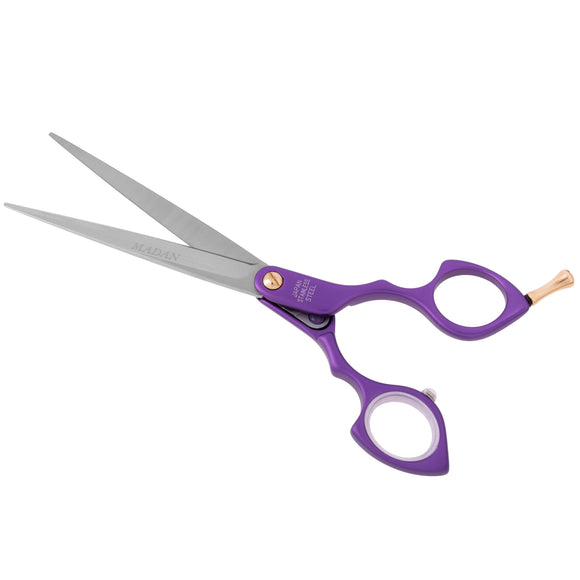 Madan Straight Grooming Scissors 6.5" – Ultra-Light Japanese Steel, Aluminum Handle, Purple