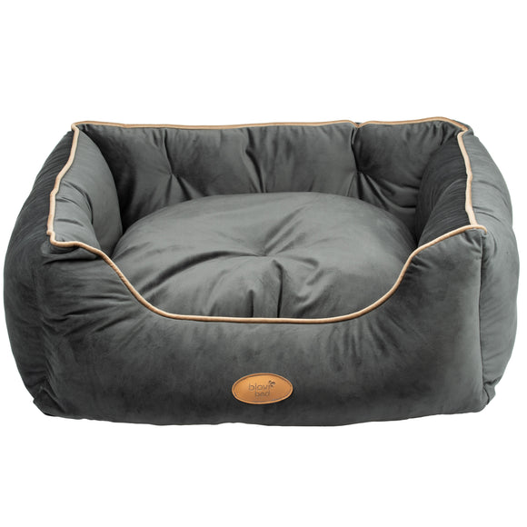 Blovi Bed Velur Love Lux Dark Grey – Velvet Pet Bed with Dark Grey Piping, Medium Size