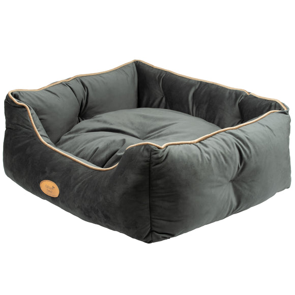 Blovi Bed Velur Love Lux Dark Grey – Velvet Pet Bed with Dark Grey Piping, Medium Size