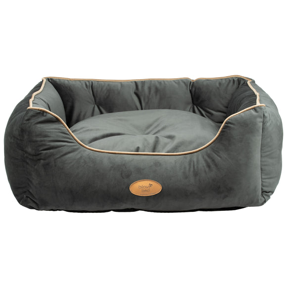 Blovi Bed Velur Love Lux Dark Grey – Velvet Pet Bed with Dark Grey Piping, Medium Size