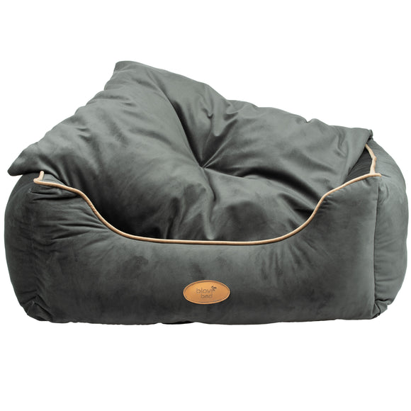 Blovi Bed Velur Love Lux Dark Grey – Velvet Pet Bed with Dark Grey Piping, Medium Size